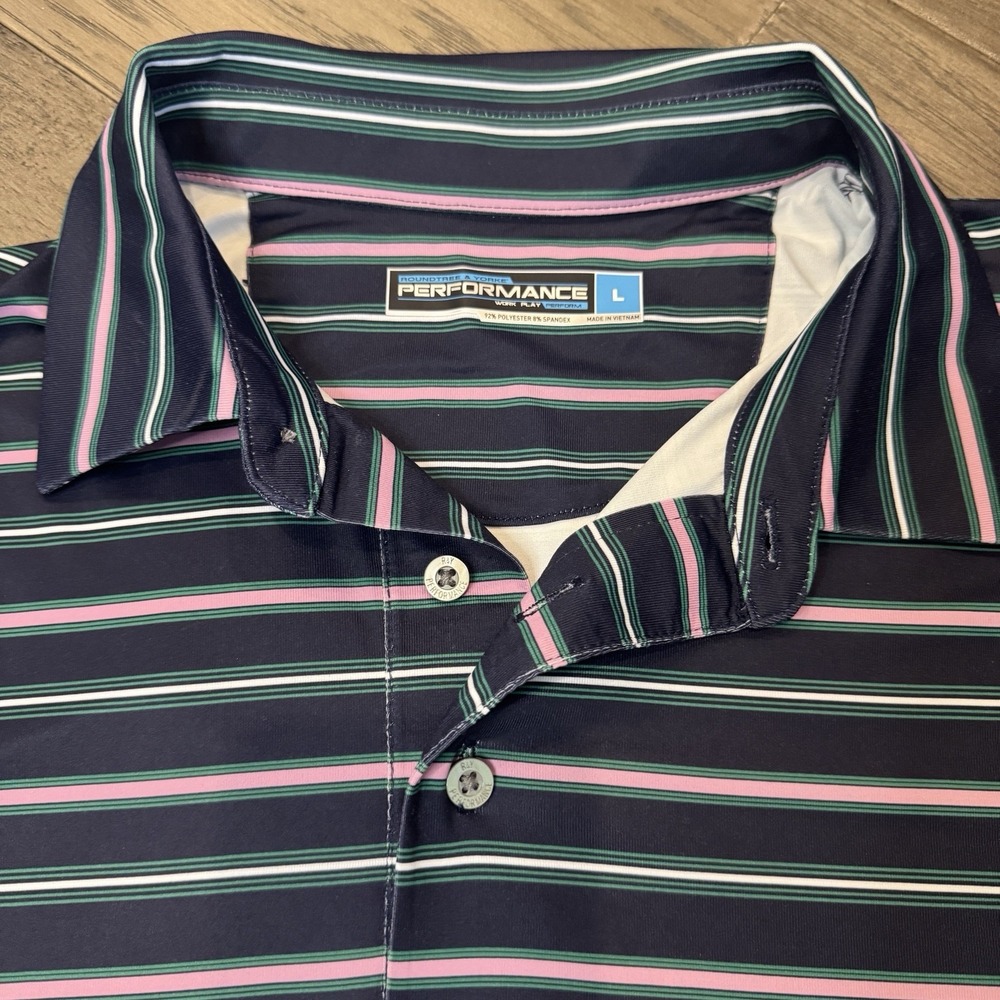 Roundtree And Yorke Performance Striped Short Sleeve Golf Polo Shirt Men's SZ L - Picture 3 of 8